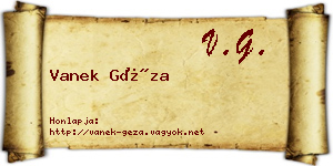 Vanek Géza névjegykártya